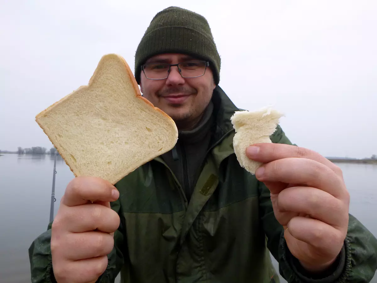 Angler mit Brotflocke als Köder