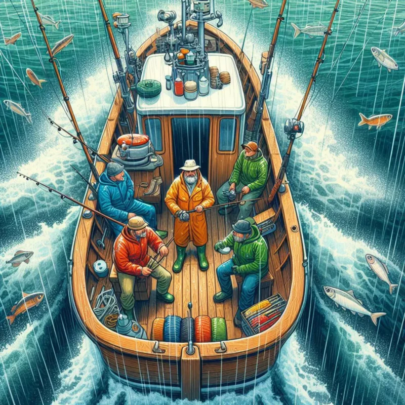 Angelguide mit Gästen auf einem Boot im Meer bei einer Tagestour