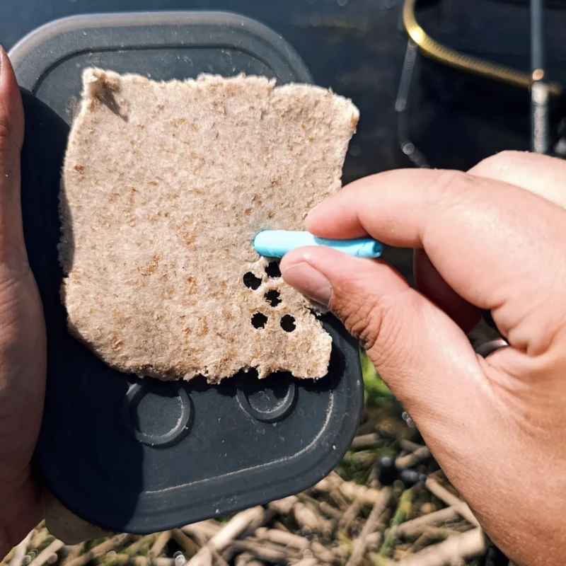 mit dem Kugelschreiber wird Bread Punch aus dem Weißbrot gestanzt