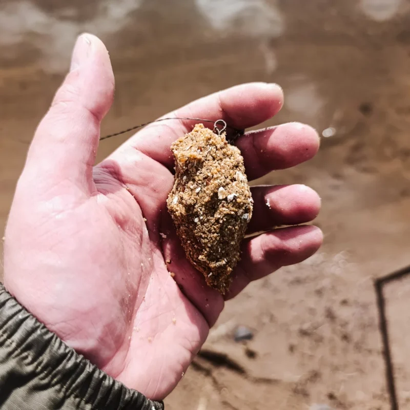 Feederfutter um das Grundblei geknetet