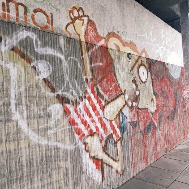 Graffiti unter einer Brücke, das mir auf der Buchwanderung begegnet