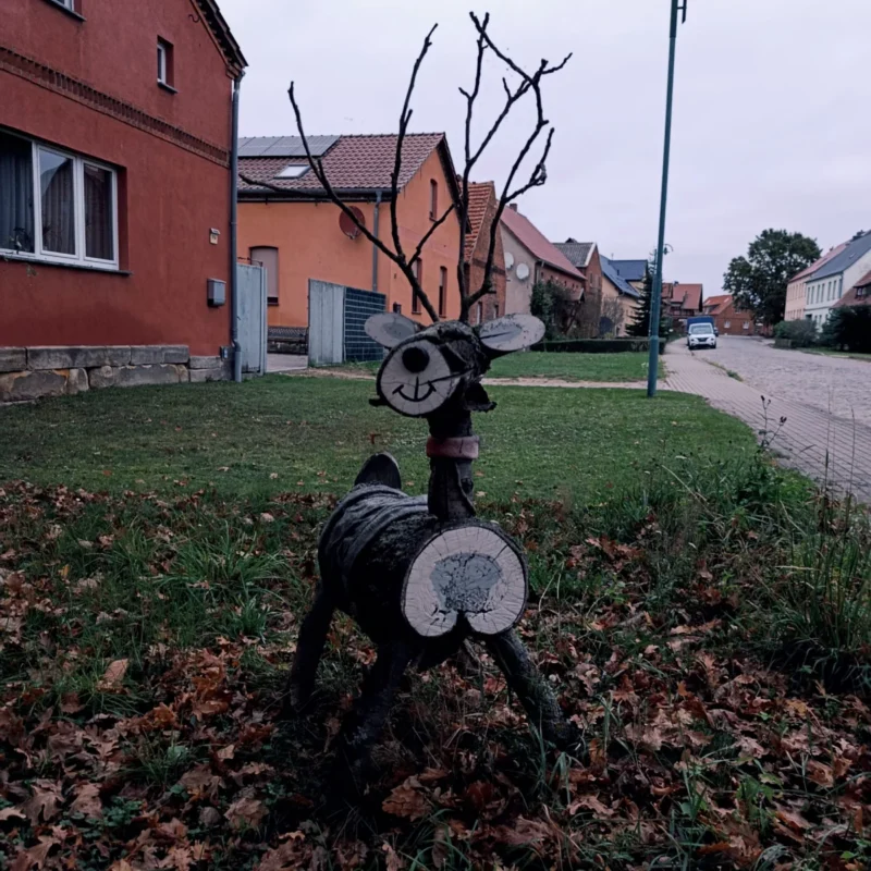 Holzreh in einem Vorgarten bei meiner Buchwanderung