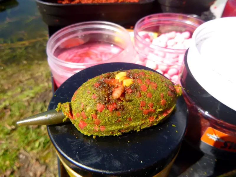 Method Feeder mit Maden und Mais für das Angeln auf Brassen im Frühjahr