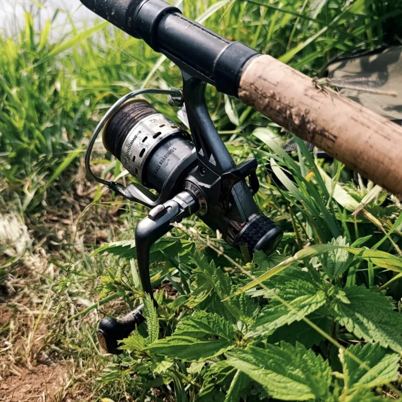 Freilaufrolle zur Bissanzeige beim Method Feedern am kleinen Fluss im Flachwasser