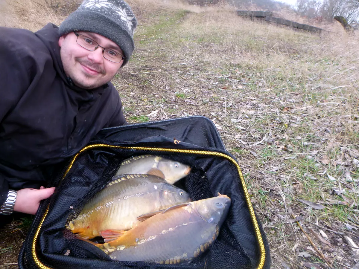 Angler mit Winterkarpfen