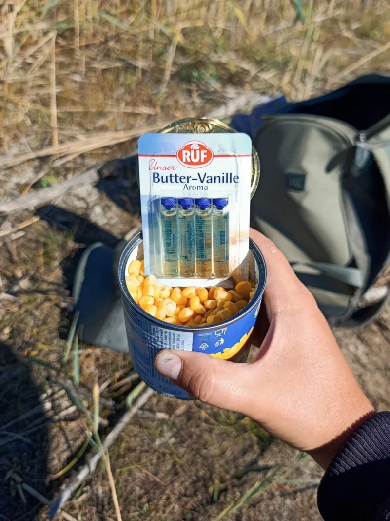 Dosenmais und Butter Vanille für das Friedfischangeln