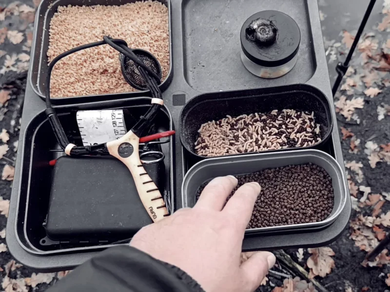 Futter und Köder beim Winkelpickern am Deichteich