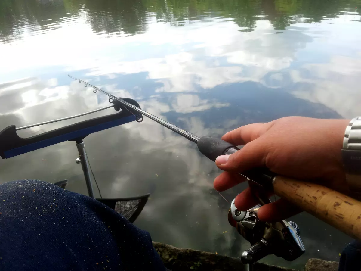 Winkelpicker mit einem Angler am See